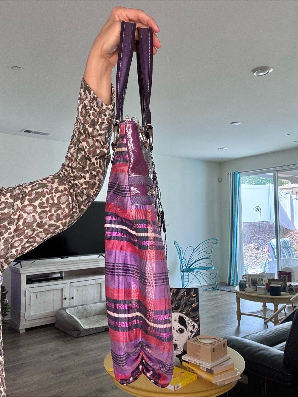 Coach Poppy Glam Purple Tartan Graffiti Tote - Picture 10 of 17